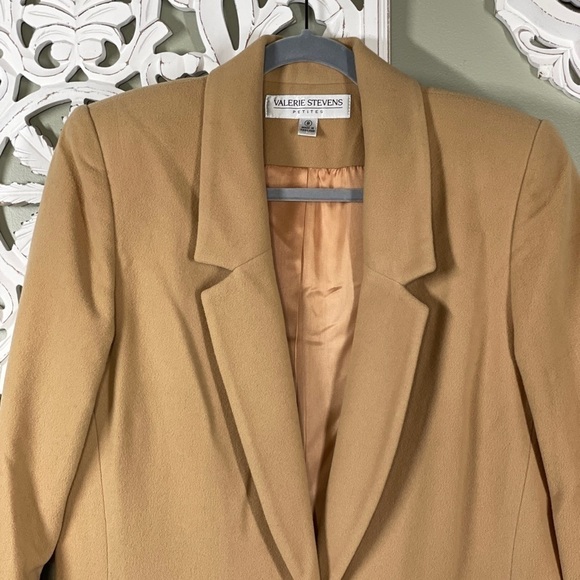 Valerie Stevens Camel Tan Suit Jacket Blazer Single Button Petite Wool Cashmere - Picture 6 of 7